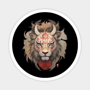 The Roaring Majesty: Neo-Traditional Lion King Magnet
